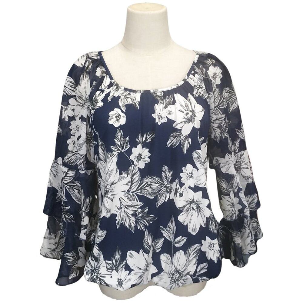 Perception Concepts Floral Bell Sleeve Top NWT